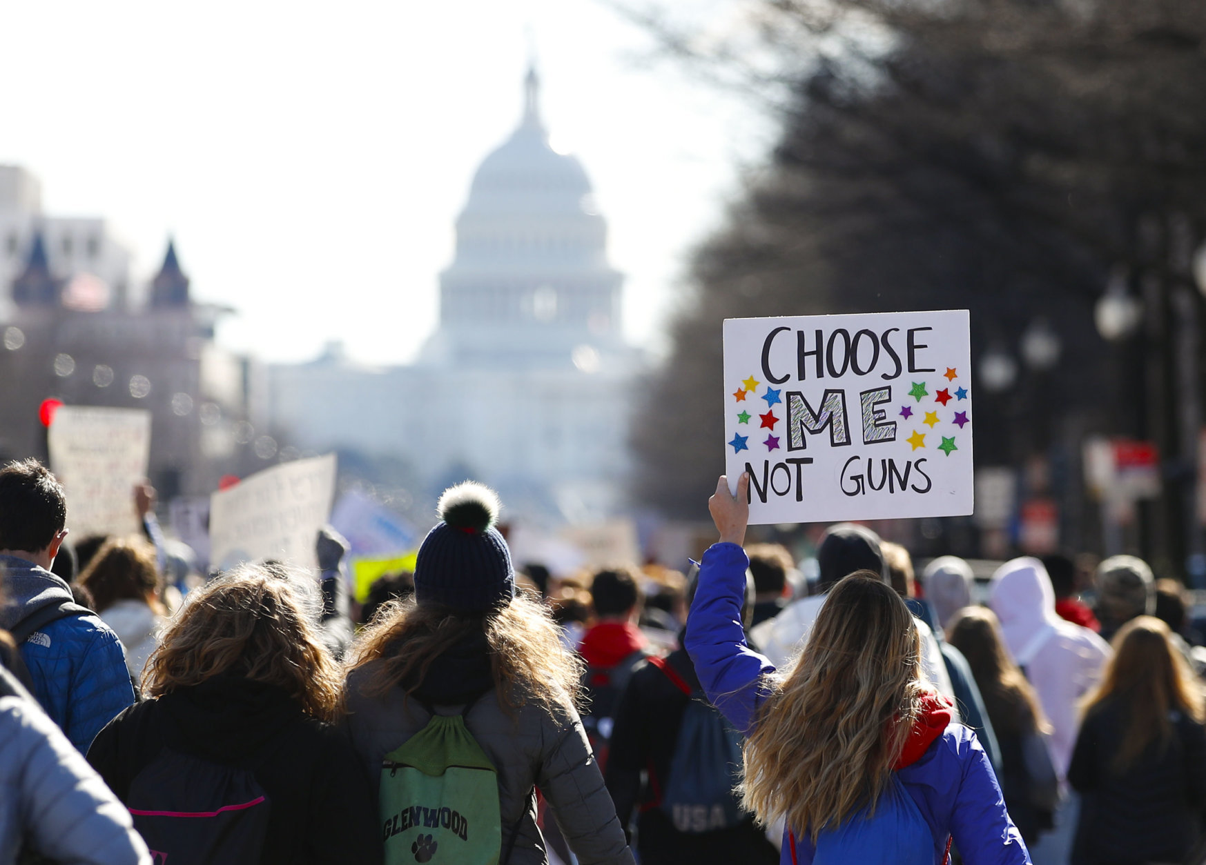 After a rally in front of the White House, students march up Pennsylvania Avenue toward Capitol Hill in Washington, Wednesday, March 14, 2018. Students walked out of school to protest gun violence in the biggest demonstration yet of the student activism that has emerged in response to last month's massacre of 17 people at Florida's Marjory Stoneman Douglas High School. (AP Photo/Carolyn Kaster)