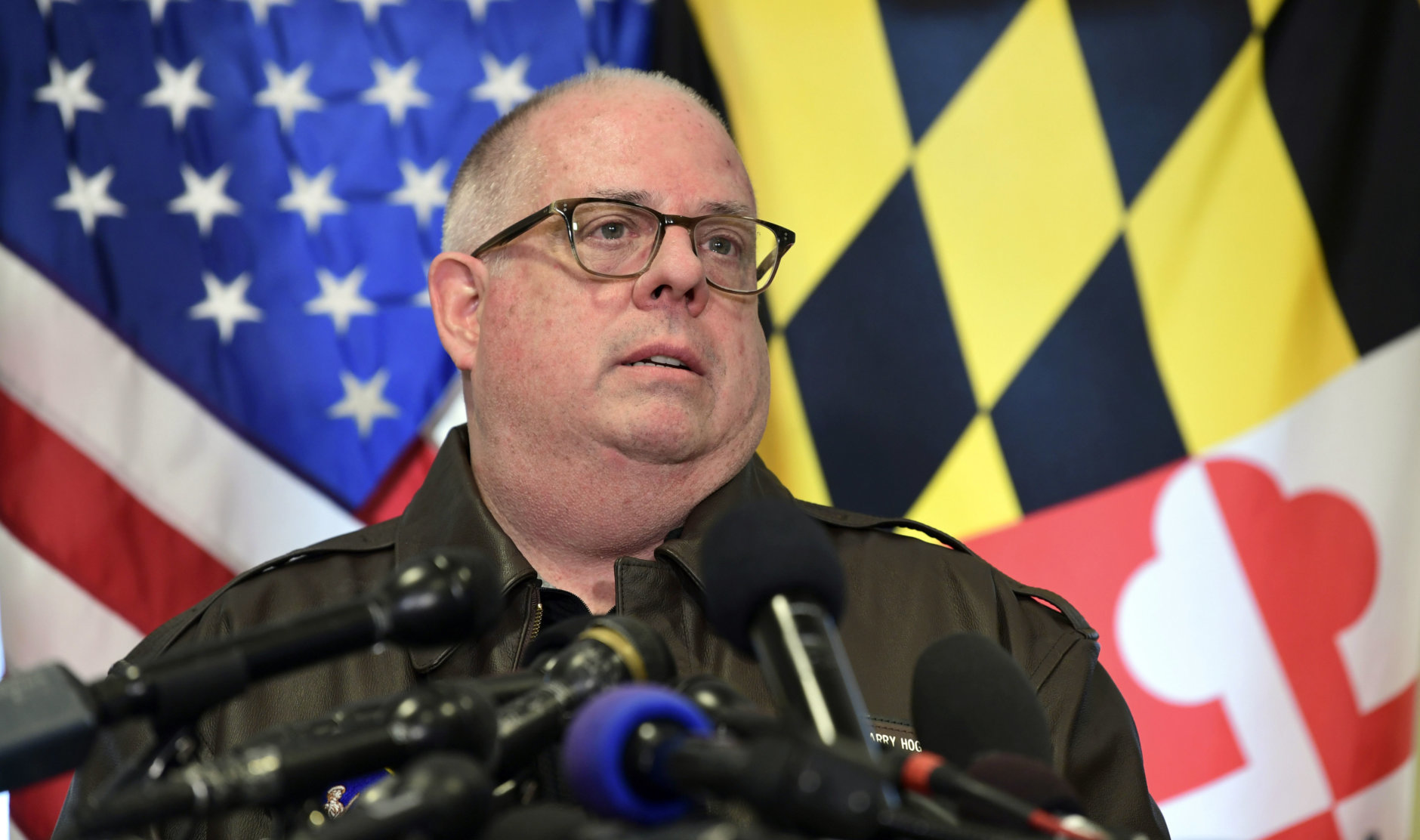 FILE — Maryland Gov. Larry Hogan speaks about the shooting at Great Mills High School during a news conference in Great Mills, Md., Tuesday, March 20, 2018. (AP Photo/Susan Walsh)