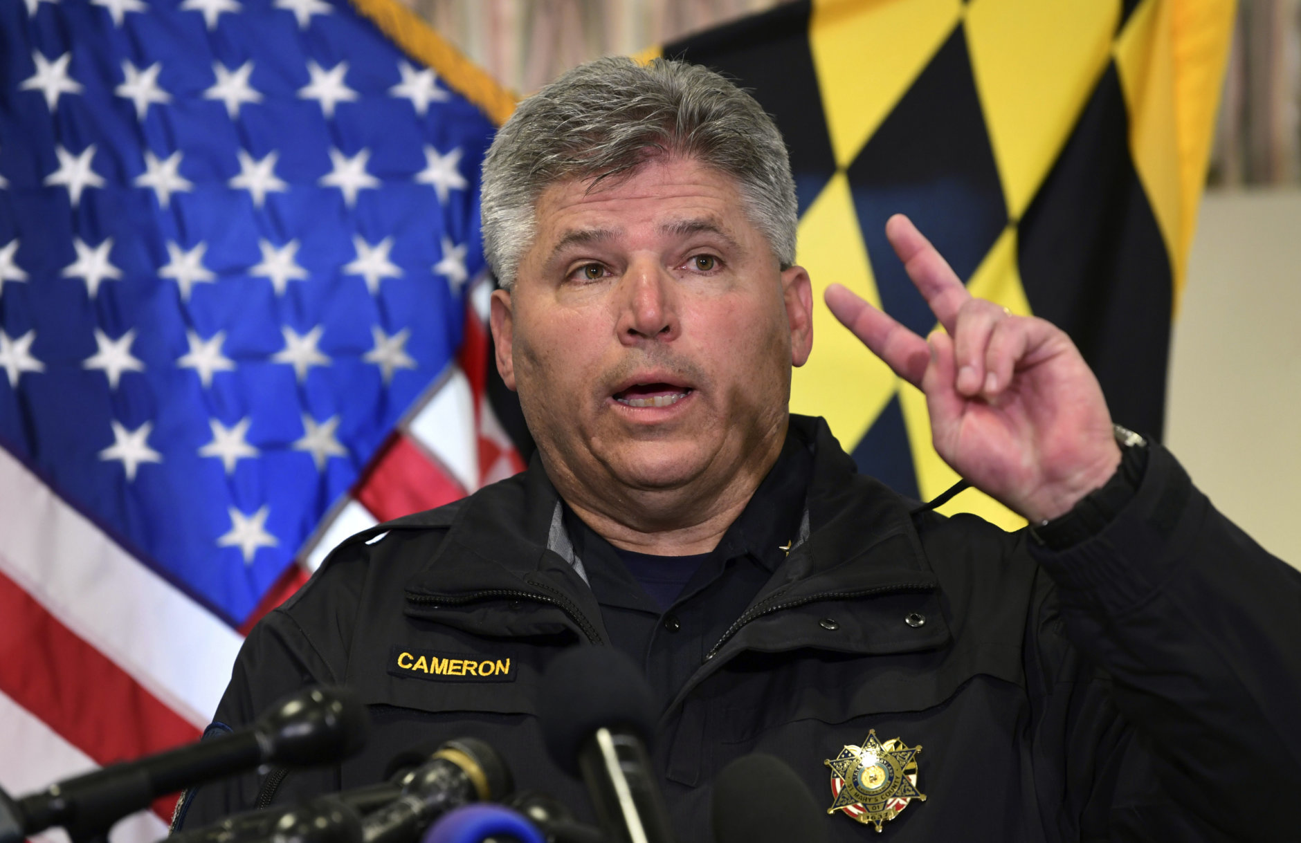 St. Mary's County Sheriff Tim Cameron speaks about the shooting at Great Mills High School during a news conference in Great Mills, Md., Tuesday, March 20, 2018. (AP Photo/Susan Walsh)