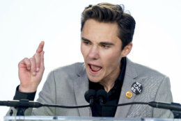 David Hogg, a survivor of the mass shooting at Marjory Stoneman Douglas High School in Parkland, Fla., speaks during the "March for Our Lives" rally in support of gun control in Washington, Saturday, March 24, 2018. (AP Photo/Andrew Harnik)
