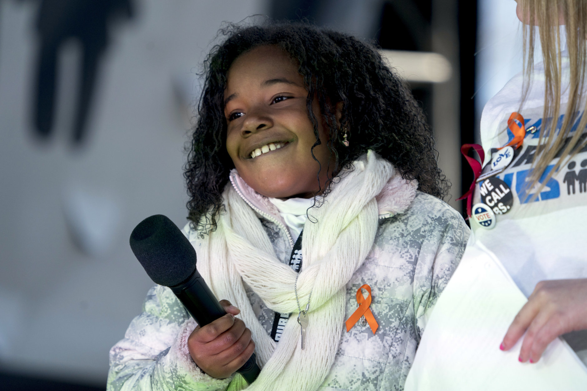 Yolanda Renee King, grand daughter of Martin Luther King Jr., speaks during the "March for Our Lives" rally in support of gun control in Washington, Saturday, March 24, 2018. (AP Photo/Andrew Harnik)