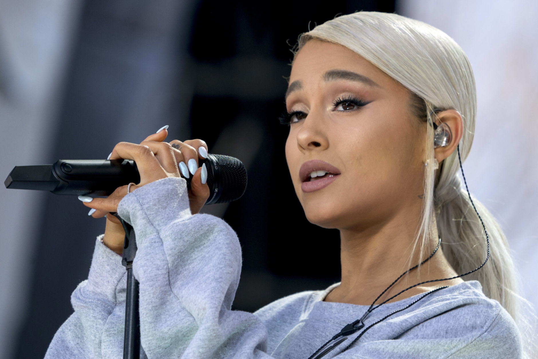 Ariana Grande performs "Be Alright" during the "March for Our Lives" rally in support of gun control in Washington, Saturday, March 24, 2018. (AP Photo/Andrew Harnik)