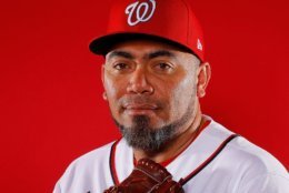 WEST PALM BEACH, FL - FEBRUARY 22:  Joaquin Benoit #53 of the Washington Nationals poses for a photo during photo days at The Ballpark of the Palm Beaches on February 22, 2018 in West Palm Beach, Florida.  (Photo by Kevin C. Cox/Getty Images)