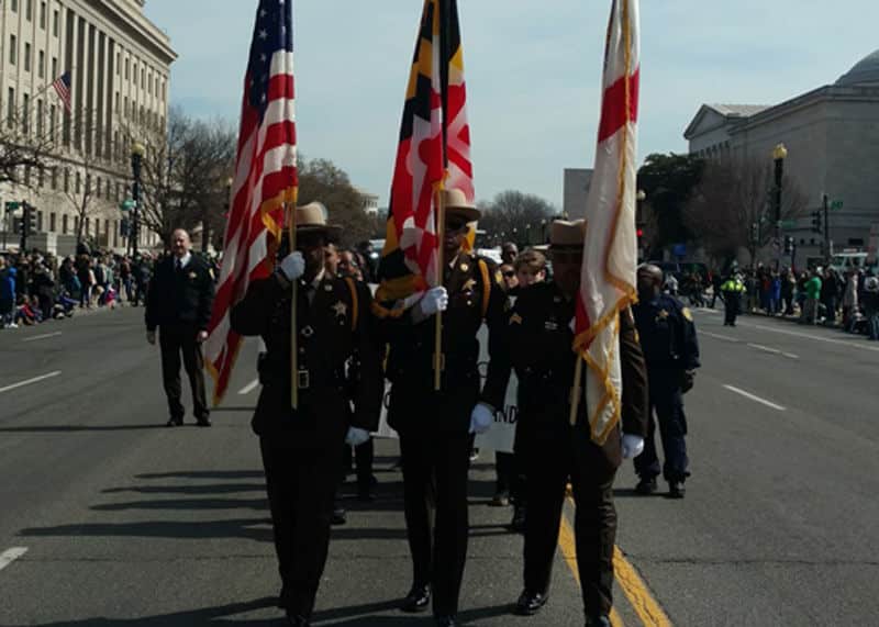 Members of the Prince George's County Sheriff's Department take part in the St. Patrick's Day parade in D.C. on Sunday, March 11, 2018. (Courtesy Prince George's County Sheriff's Office via Twitter)