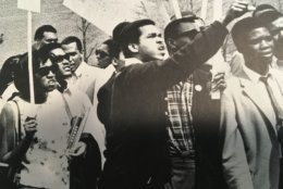 Students rally during the shutdown at Howard University in 1968. Anthony Gittens is nearest the camera. (Courtesy Anthony Gittens)