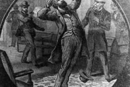 The assassination of President Garfield (1831 - 1881) by Charles Guiteau.   (Photo by Three Lions/Getty Images)