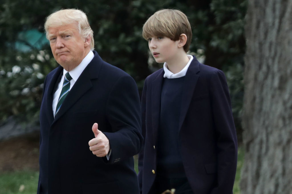 WASHINGTON, DC - MARCH 17:  U.S. President Donald Trump and his son Barron Trump depart the White House March 17, 2017 in Washington, DC. The first family is scheduled to spend the weekend at their Mar-a-Lago Club in Palm Beach, Florida.  (Photo by Chip Somodevilla/Getty Images)