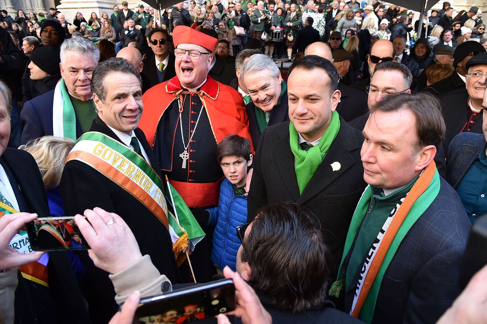 New York Governor Andrew Cuomo, Cardinal Timothy Dolan and Prime Minister of Ireland Leo Varadkar attend the 2018 New York City St. Patrick's Day Parade on March 17, 2018 in New York City.  (Theo Wargo/Getty Images)
