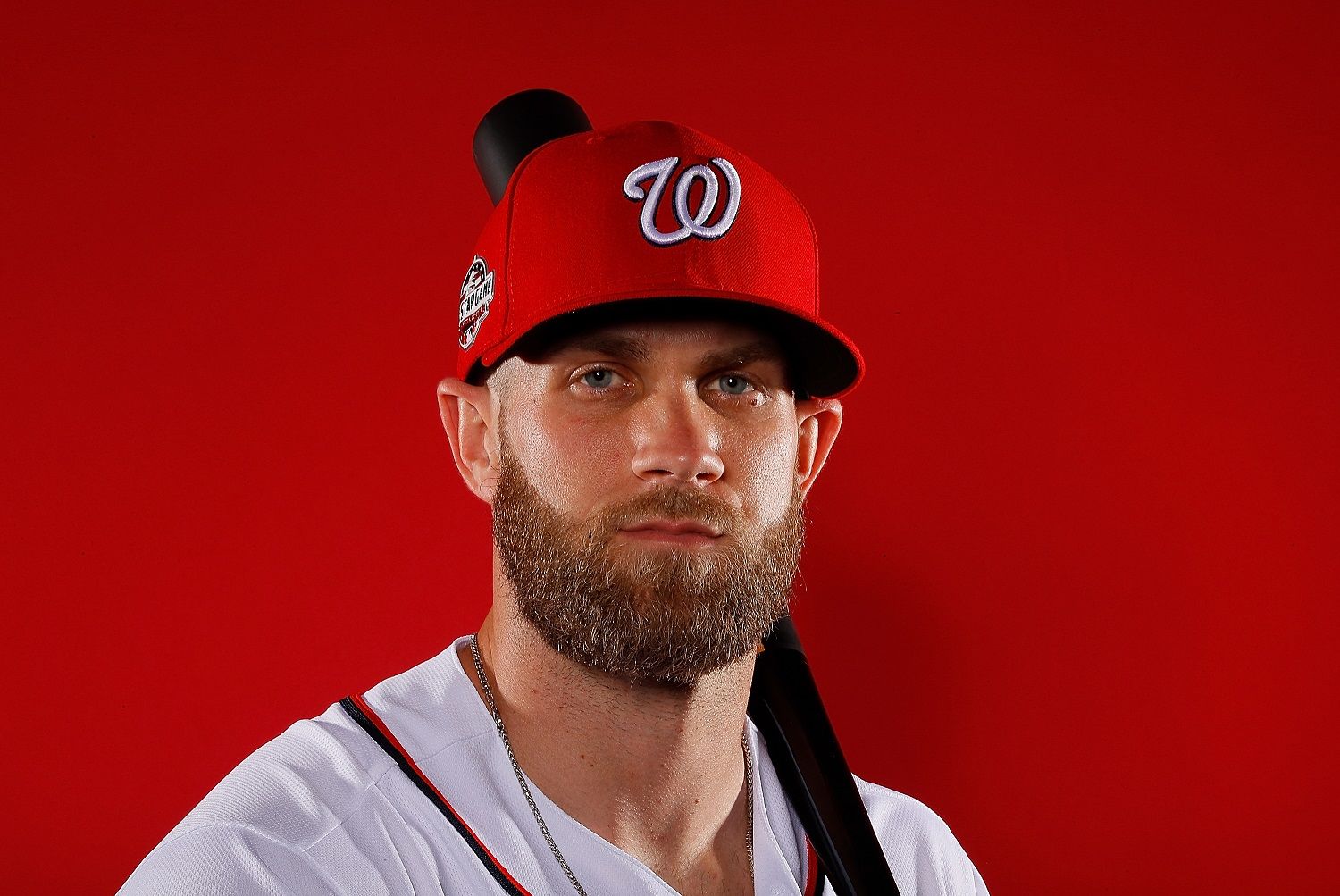 WEST PALM BEACH, FL - FEBRUARY 22:  Bryce Harper #34 of the Washington Nationals poses for a photo during photo days at The Ballpark of the Palm Beaches on February 22, 2018 in West Palm Beach, Florida.  (Photo by Kevin C. Cox/Getty Images)