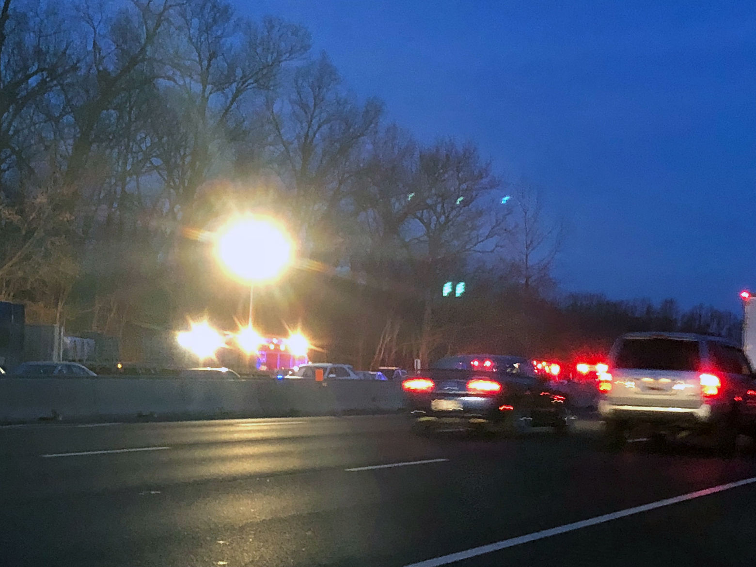 early morning photo of cars stopped along I-270