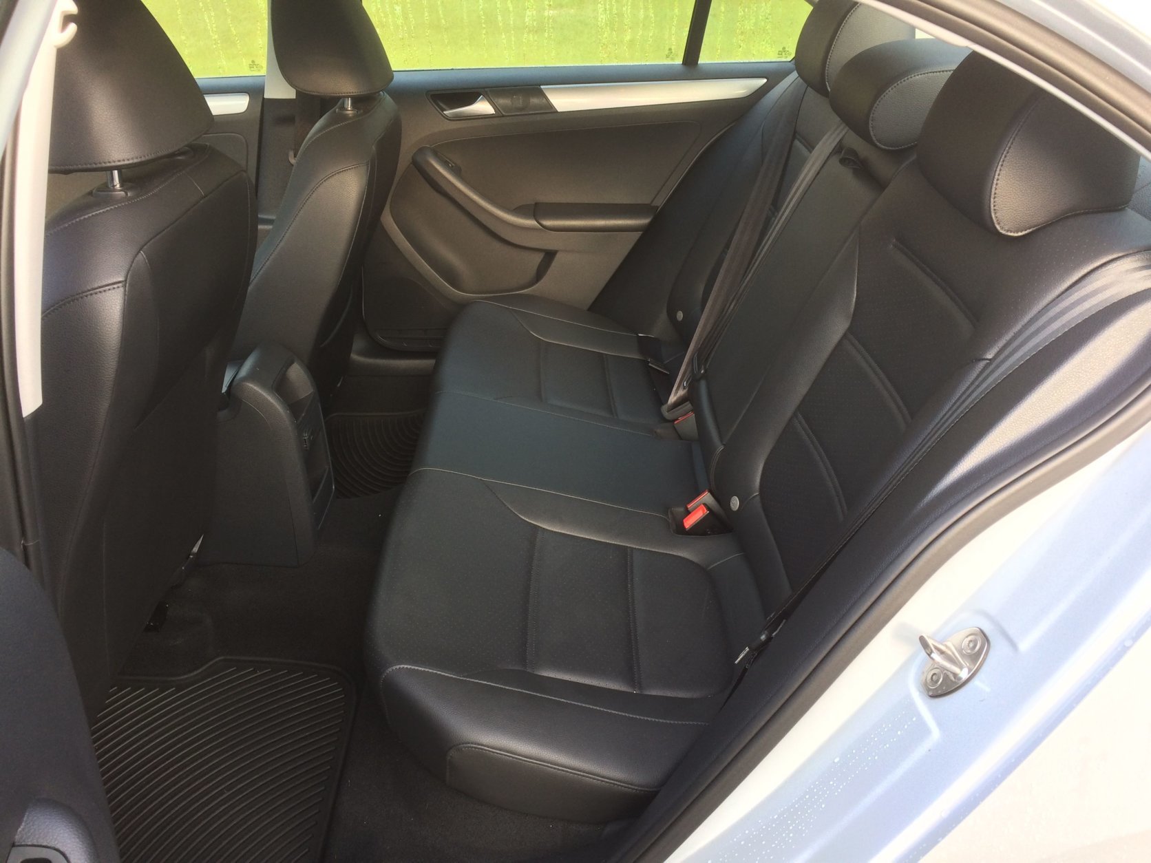 Jetta comes in at the top of the class when it comes to space, with a back seat that can handle adults. The space offers enough head and leg room and the trunk is spacious too. (WTOP/Mike Parris) 