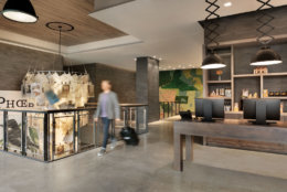 A view of the lobby and front desk area at the new Canopy hotel by Hilton in North Bethesda. (Courtesy Hilton Hotels)