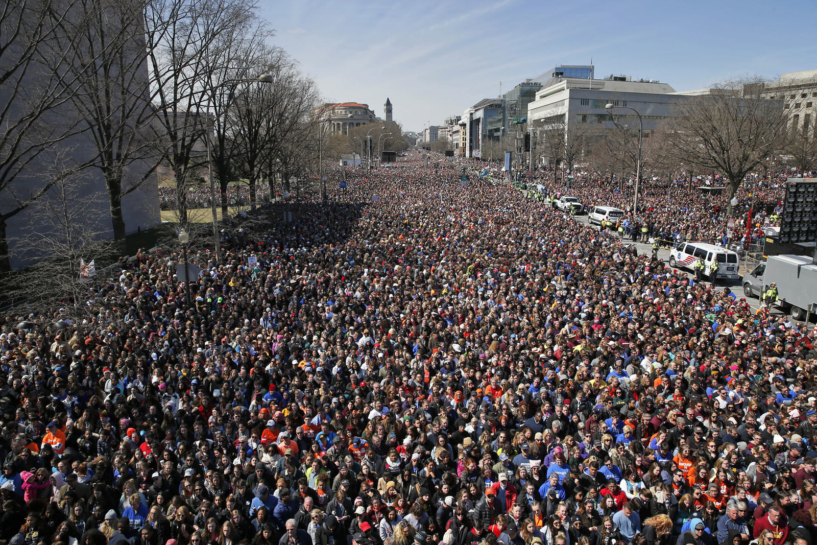 Looking west away from the stage, the crowd fills Pennsylvania Avenue during the "March for Our Lives" rally in support of gun control, Saturday, March 24, 2018, in Washington. (AP Photo/Alex Brandon)
