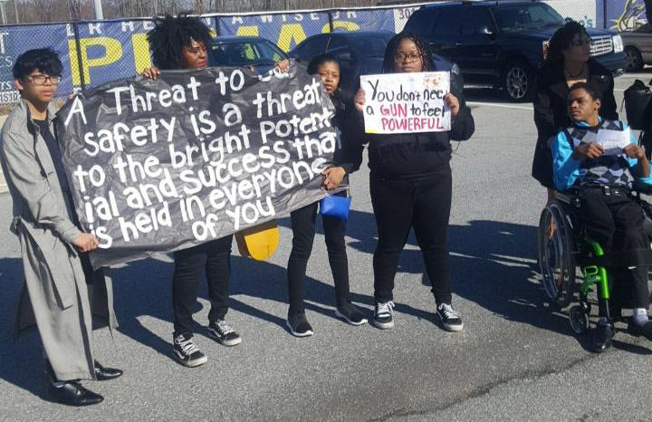 Students at Dr. Henry Wise Jr. High School in Upper Marlboro, Maryland, take part in National School Walkout. (Courtesy Wise Athletics via Twitter)