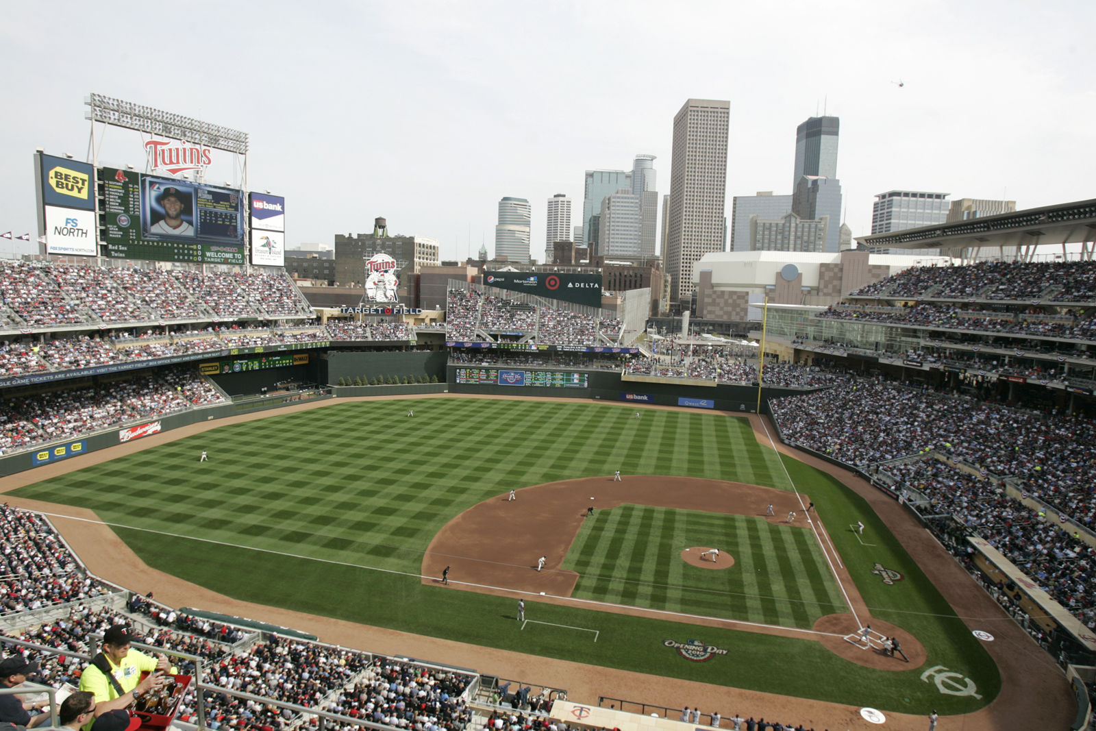 Target Field, the home of the Minnesota Twins, comes in at No. 19 with an average cost of $63.67. File. (AP Photo/Paul Battaglia)