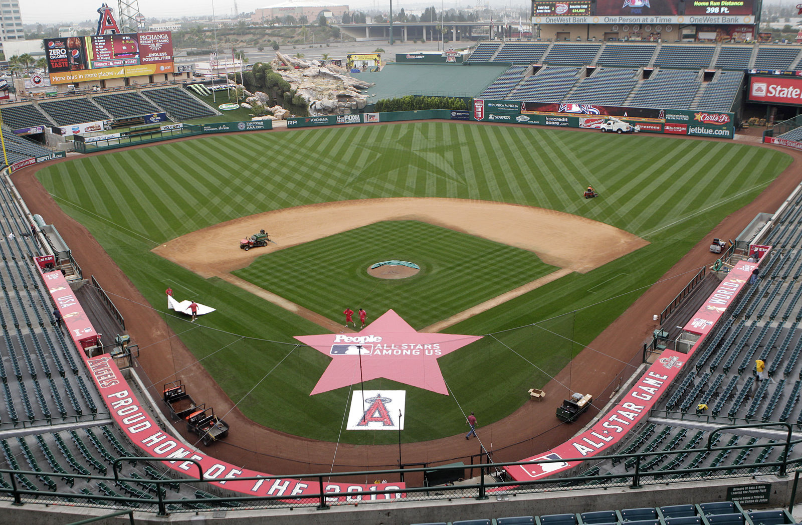 Angel Stadium, seen here ahead of the 2010 All-Star Game, is the third cheapest stadium to see a game. The average cost is $52.67. File.  (AP Photo/Jae C. Hong)