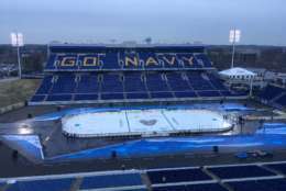 The Washington Capitals return to outdoor hockey Saturday night at Navy-Marine Corps Memorial Stadium. (WTOP/Noah Frank)