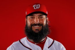 WEST PALM BEACH, FL - FEBRUARY 22:  Tanner Roark #57 of the Washington Nationals poses for a photo during photo days at The Ballpark of the Palm Beaches on February 22, 2018 in West Palm Beach, Florida.  (Photo by Kevin C. Cox/Getty Images)