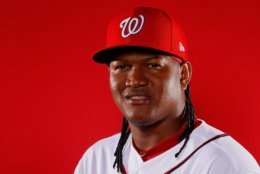 WEST PALM BEACH, FL - FEBRUARY 22:  Enny Romero #72 of the Washington Nationals poses for a photo during photo days at The Ballpark of the Palm Beaches on February 22, 2018 in West Palm Beach, Florida.  (Photo by Kevin C. Cox/Getty Images)
