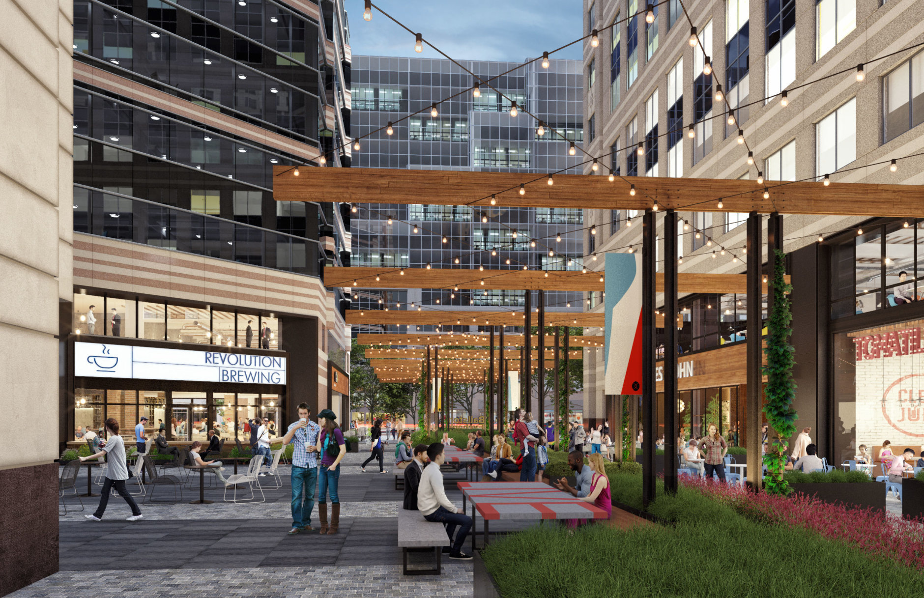 Ballston Exchange, the redevelopment of two Ballston office buildings formerly known as Stafford Place I and II, adds Shake Shack, We The Pizza, Philz Coffee and CAVA to the list of tenants. (Credit: Jamestown LP)