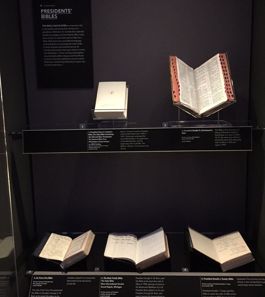 The Trump Bible joins Bibles that belonged to presidents Harry Truman, Dwight Eisenhower and both George W. Bush and George H.W. Bush. (Courtesy Museum of the Bible)