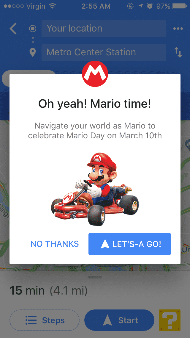 Navigate the streets this week as Nintendo's Mario. (Courtesy Google Maps)