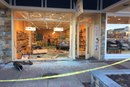 A car crashed into a shoe store in Montgomery County on Saturday, March 31, 2018. (Courtesy Dave Kremnitzer)