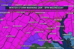 Expect 4 to 8 inches of total accumulation Wednesday. (Courtesy NBC Washington)