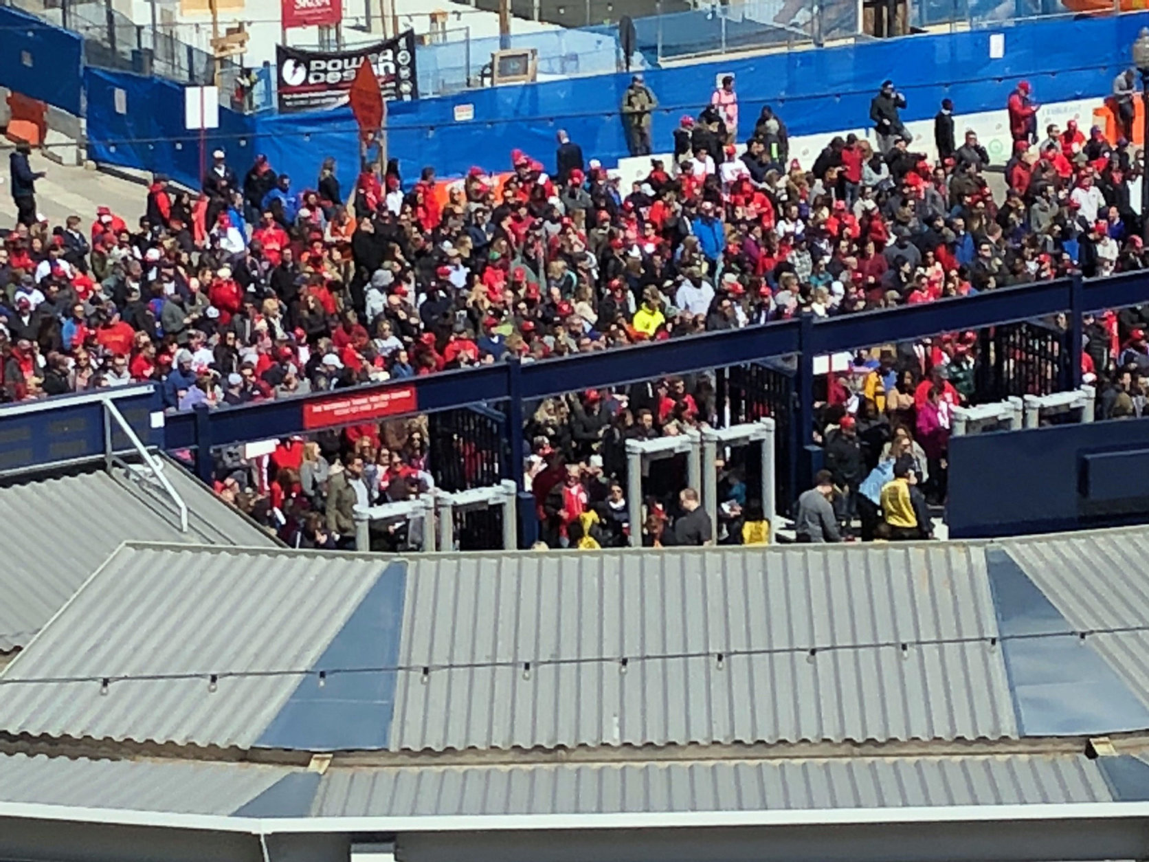 Throngs of Nationals fans gather at the gates to Nats Park. (WTOP/Julia Ziegler)