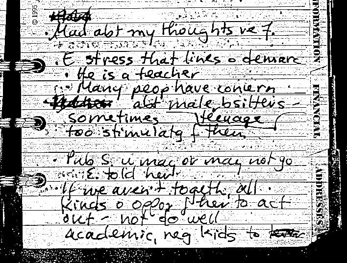 Police released excerpts of Alison Thresher's journals, which detail her discomfort over Fernando Asturizaga's relationship with her young daughter. "Mad abt my thoughts re F (Fernando). Stress that lines of demarc. He is a teacher," she wrote in a March 18, 2000 entry. (Courtesy Montgomery County police)