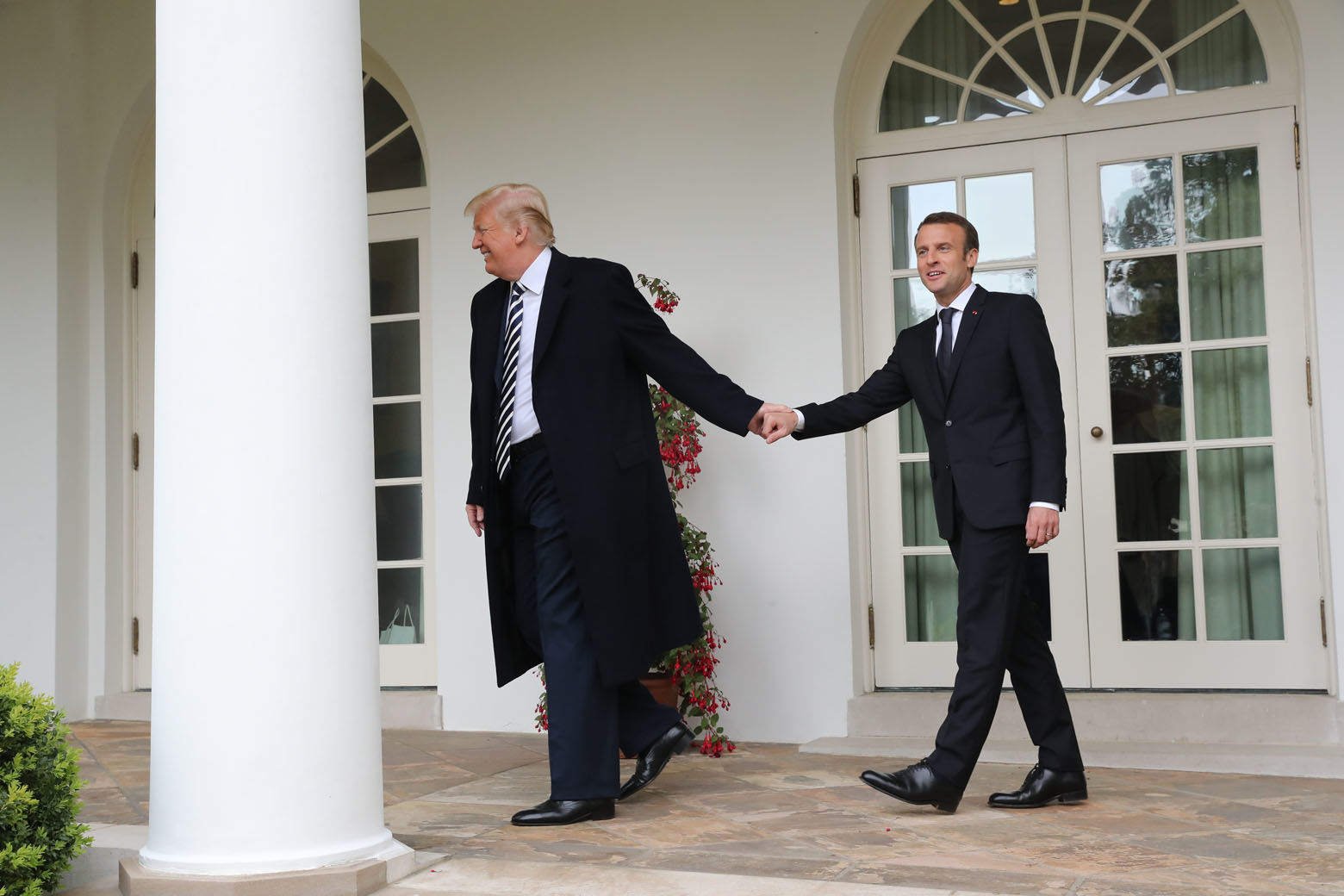 President Donald Trump and French President Emmanuel Macron walk to the Oval Office of the White House in Washington, Tuesday, April 24, 2018. Trump said the partnership he forged with Macron at the start of his presidency was a testament to the "enduring friendship that binds our two nations."  (AP Photo/Pablo Martinez Monsivais)