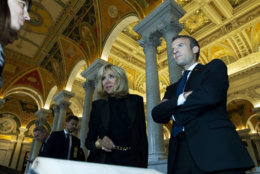 French President Emmanuel Macron and his wife Brigitte visit the Library of Congress on Wednesday, April 25, 2018. Macron is in a three-day US state visit. ( AP Photo/Jose Luis Magana)