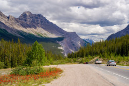 heading down from sunwapta pass, on the icefield parkway, banff national park, alberta, canada.