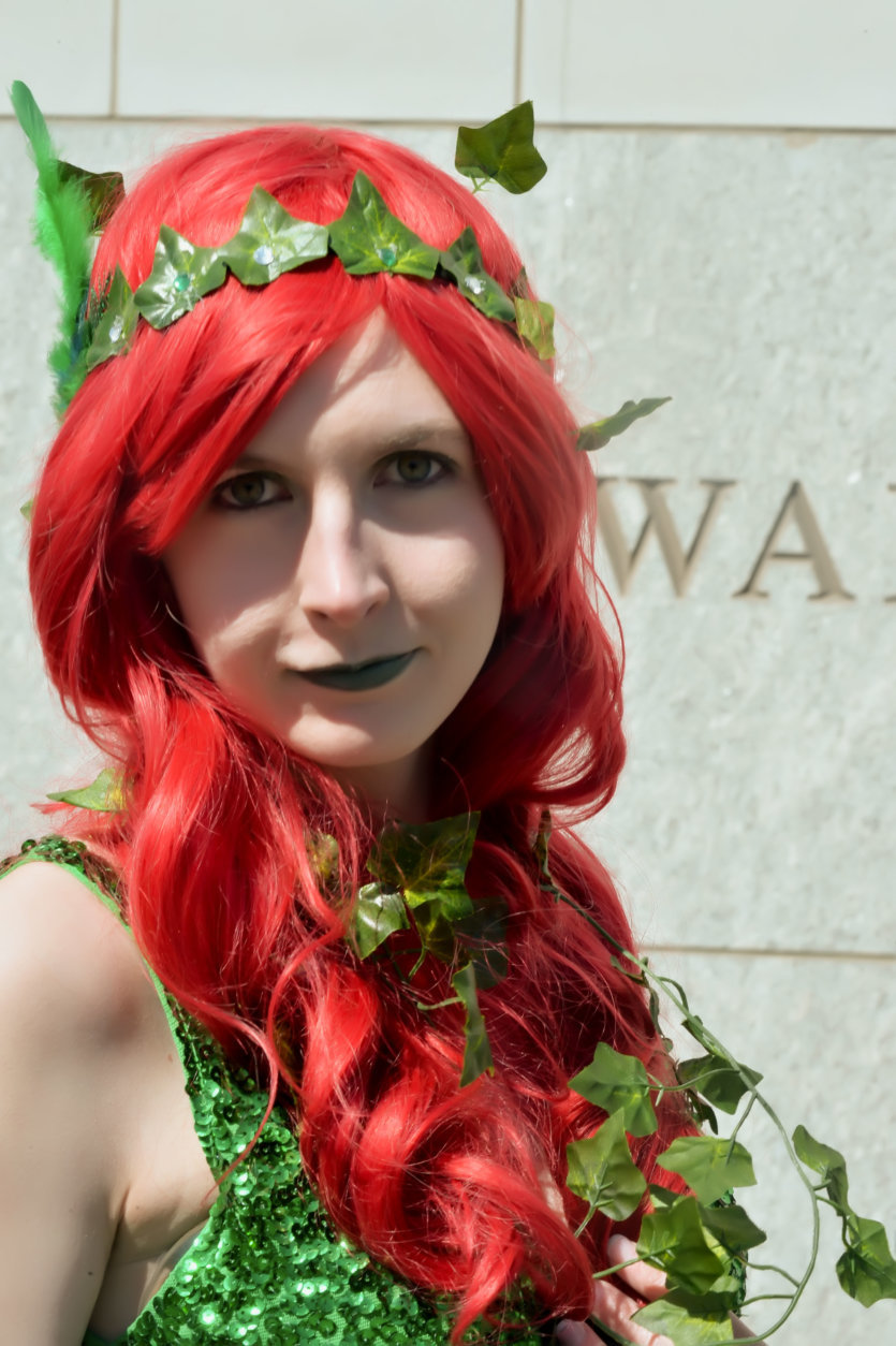 A woman dressed as the character Poison Ivy from the Batman comic book series and film arrives at Awesome Con 2018 at the Walter E. Washington Convention Center in Washington, D.C. (Shannon Finney)