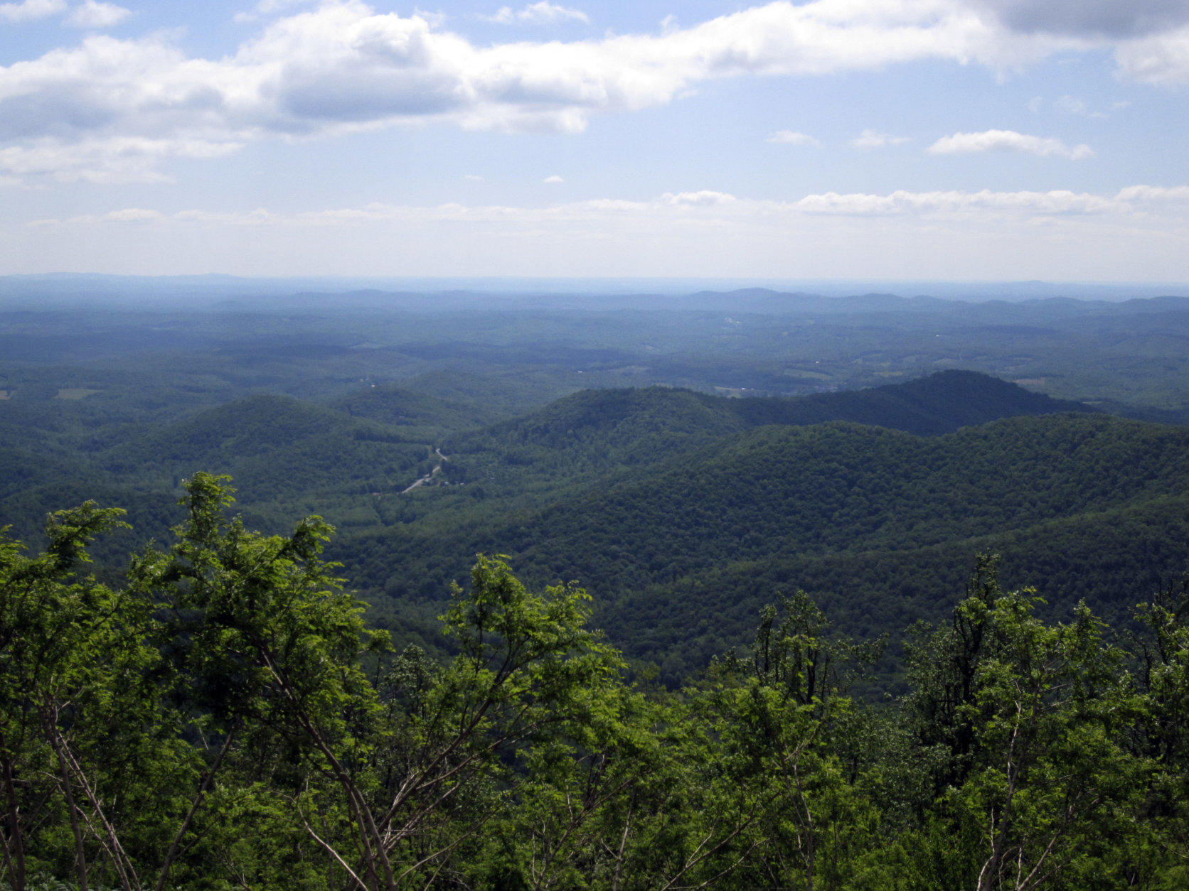 This Wednesday, May 9, 2010 photo shows the view from an overlook along the Blue Ridge Parkway near Rocky Knob in Floyd, Va. (AP Photo/Zinie Sampson)