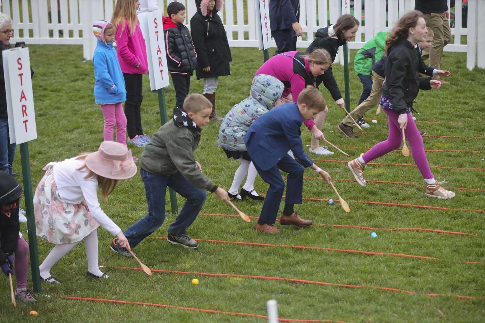 Children participate in the annual White House Easter Egg Roll on the South Lawn of the White House in Washington, Monday, April 2, 2018. (AP Photo/Pablo Martinez Monsivais)