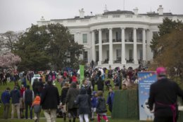 Guests arrive for the annual White House Easter Egg Roll on the South Lawn of the White House in Washington, Monday, April 2, 2018. (AP Photo/Pablo Martinez Monsivais)