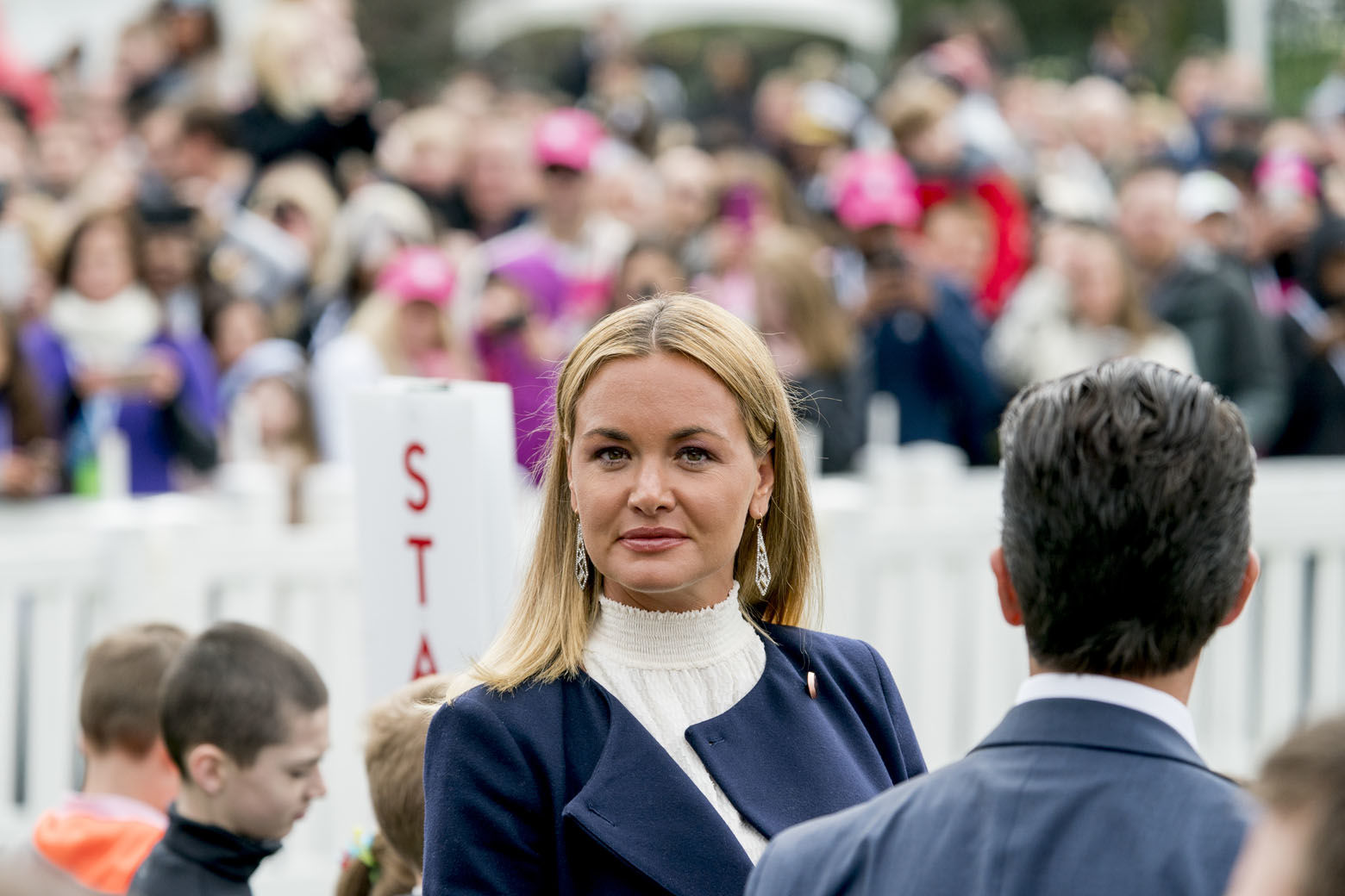 Donald Trump Jr., the son of President Donald Trump, right, and his wife Vanessa Trump, center, attend the annual White House Easter Egg Roll on the South Lawn of the White House in Washington, Monday, April 2, 2018. (AP Photo/Andrew Harnik)
