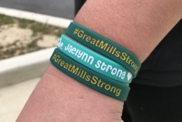 Students wore wristbands on the first day back to class at Great Mills High School. (WTOP/Michelle Basch)