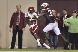 BLACKSBURG, VA - OCTOBER 9: Cornerback Brandon Facyson #31 of the Virginia Tech Hokies deflects a pass intended for wide receiver Jumichael Ramos #85 of the North Carolina State Wolfpack in the second half at Lane Stadium on October 9, 2015 in Blacksburg, Virginia. Virginia Tech defeated North Carolina State 28-13. (Photo by Michael Shroyer/Getty Images)