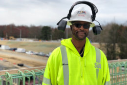 Crevante Mason is among the many members of Maryland road crews working in construction zones across Maryland. (WTOP/Kate Ryan)