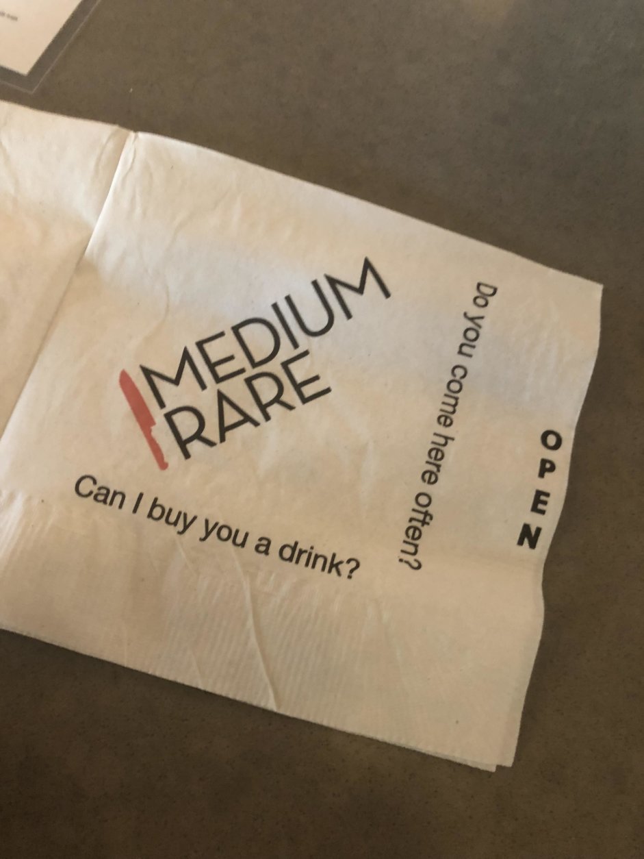 One of Medium Rare's napkins features cheesy pickup lines. (Credit: Medium Rare)
