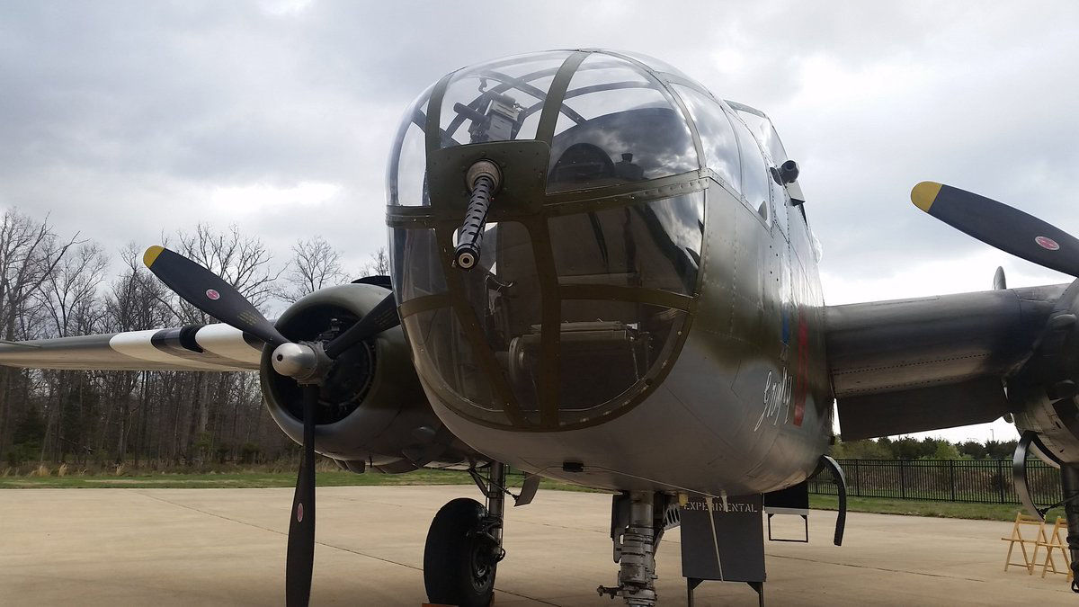 A look at the nose of the B-25 Mitchell. (WTOP/Kathy Stewart)