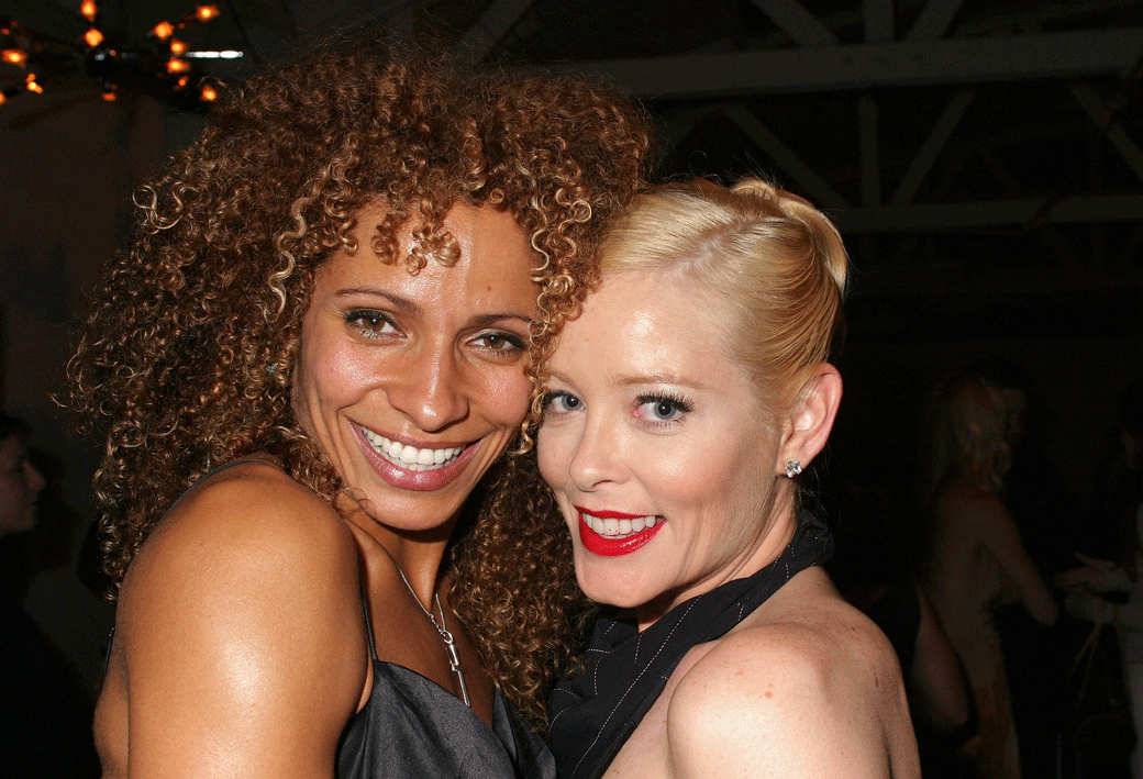 Actresses Pamela Gidley (on the right) and Michelle Hurd attend the Fox 'Skin' Premiere Party on October 13, 2003 in Hollywood, California. Actress Pamela Gidley who starred in the “Twin Peaks” prequel, “Fire Walk With Me,” died on April 16. She was 52. (Photo by Giulio Marcocchi /Getty Images)