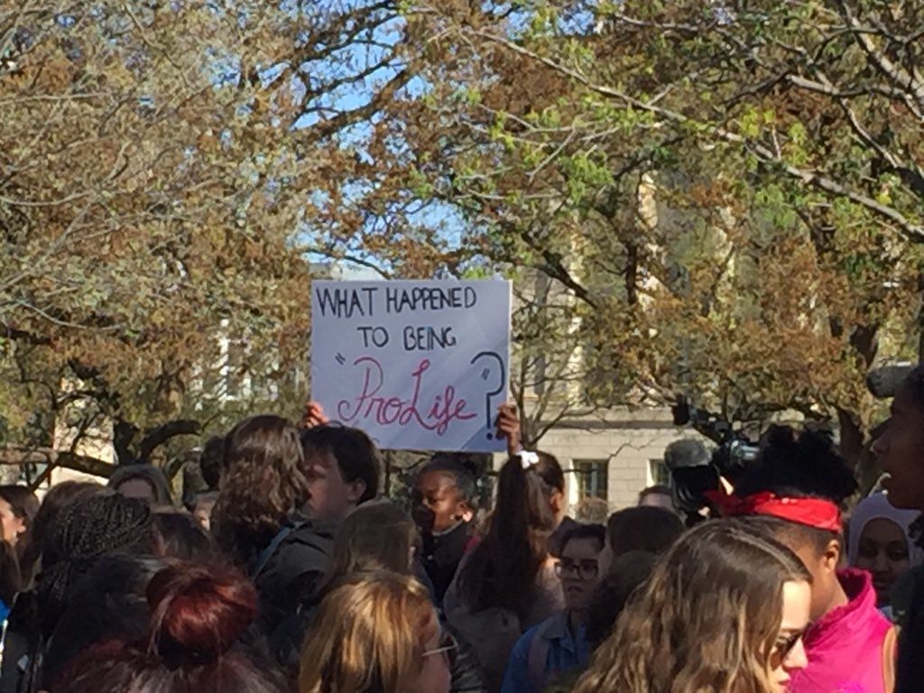 Students partake in a walkout protest in Lafayette Park near the White House on Friday, marking 19 years since the shooting at Columbine High School. (WTOP/John Domen) 