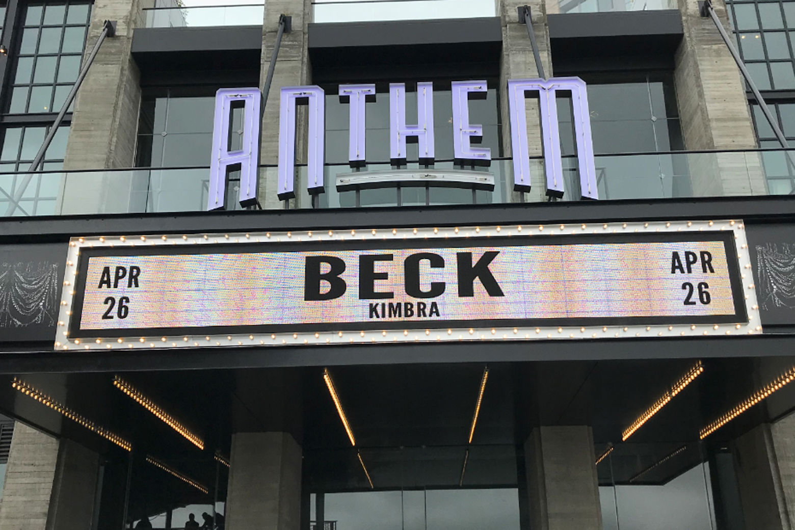 The Anthem marquee welcomes Beck to the Southwest Waterfront. (Courtesy Audrey Fix Schaefer)
