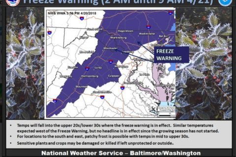Freeze warning issued for parts of DC area