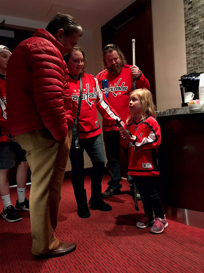 Keelan Moxley and her parents meet with Ted and Lynn Leonsis. (Courtesy Monumental Sports & Entertainment)