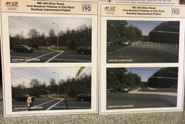 The renderings of the safety changes that the Maryland State Highway Administration will soon make to part of River Road near Walt Whitman High School. (WTOP/Michelle Basch) 