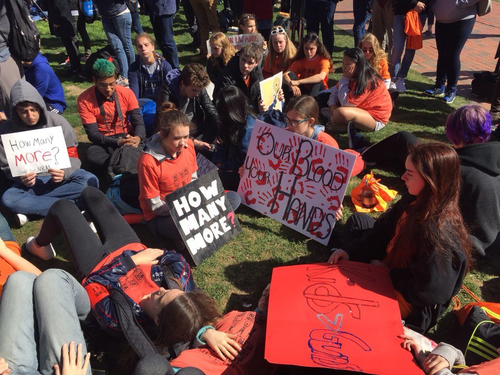Hundreds of students sat silently for 19 minutes to honor those who have lost their lives to gun violence in the 19 years since the Columbine massacre. (WTOP/John Domen) 